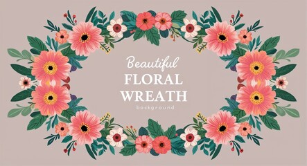 Wall Mural - Beautiful floral wreath design and art in illustration background