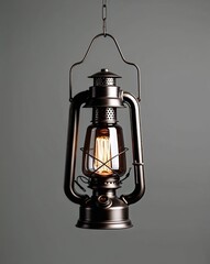 Wall Mural - Steampunk lantern with industrial style on a plain dark gray background