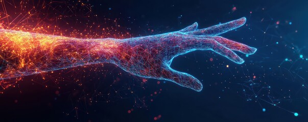 Poster - Interactive e-learning visualized with a wireframe hand and digital elements in an innovative concept.