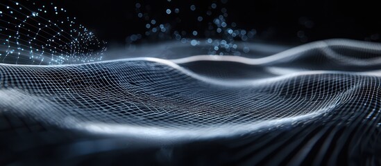 Poster - Innovative tech product highlighted in a sleek futuristic 3D wireframe mesh.