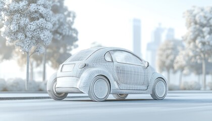 Poster - Generic city car in a modern light-themed wireframe display.