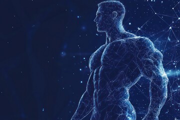 Poster - Digital depiction of a bodybuilder's power in a polygonal wireframe banner.