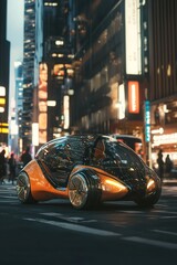 Poster - City car designed via AI with a focus on futuristic street transport aesthetics.