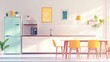 © Otseira - Dining table in interior of kitchen with fridge and counter