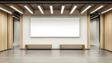 Poster - Modern Fitting Room with Blank Wall and Lighting Features