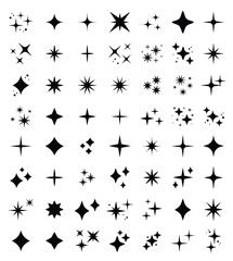 Poster - sparkle star icon, star sparkle vectors, Shining sparkle icon, Blink twinkle, sunburst star shapes collection. Abstract magic light flare, vector stars icon templates pack isolated on white background