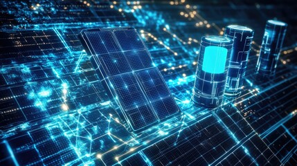 Poster - Futuristic Solar Panels on Digital Background