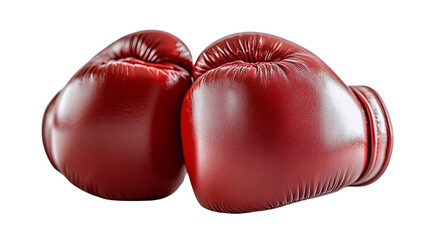 Plush, bright red boxing gloves positioned together, their smooth surface radiating durability and elegance, perfect for the sport of champions, set against a transparent background