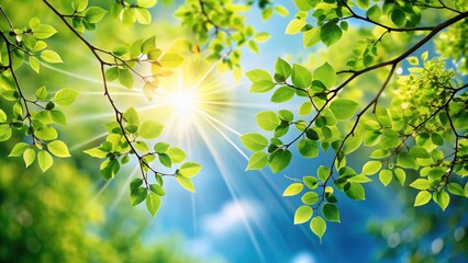 Poster - Sunlight filtering through a canopy of vibrant green leaves, creating a sunlit scene of nature's beauty.