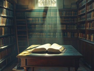 Poster - Serene Library Ambience on National Dictionary Day Celebrate Knowledge and Learning for World Book Day or International Literacy Day
