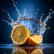 © Omiea - a water splash with a slice of orange and a lemon