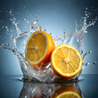 © Omiea - a water splash with a slice of orange and a lemon