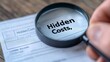 © GraphzTain - A hand holding a magnifying glass over a document highlighting the phrase 'Hidden Costs,' emphasizing the need to examine financial details closely.