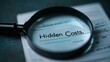 © GraphzTain - A close-up of a magnifying glass revealing the phrase 'Hidden Costs' on a document, emphasizing the importance of scrutinizing financial details.