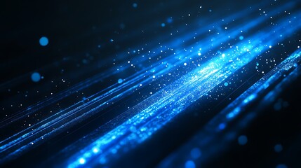 Poster - Blue glowing light stripes on a black background vector presentation design.