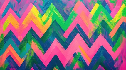 Poster - Abstract Chevron Pattern with Bright Colors and Brushstrokes