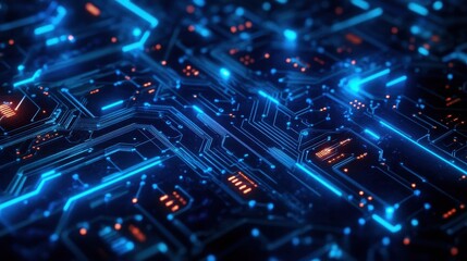 Poster - Abstract Close-up of a Blue and Orange Circuit Board