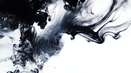 Poster - Abstract Black Ink Swirls and Splashes on White Background