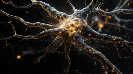 Aufkleber - A Detailed Visualization of a Neuron with Glowing Synapses