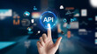 © Rsquare stock - API application programming interface, a finger touch a hologram virtual interface that hologram of API, API integration, API development, JSON, API documentation,