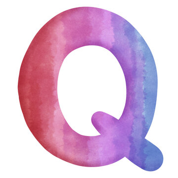 Abstract alphabet design, Letter Q watercolor style isolated on transparent background