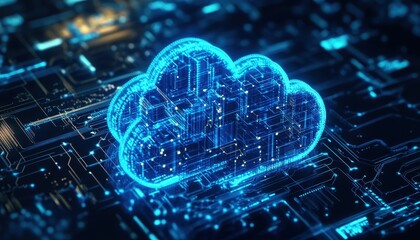 Aufkleber - Glowing Blue Cloud Symbol on a Circuit Board