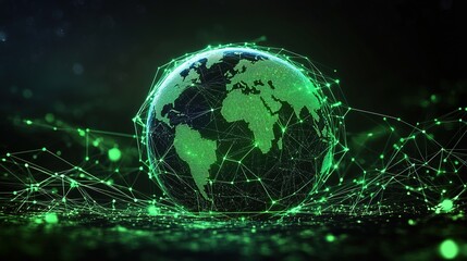 Poster - digital globe network connections on dark background
