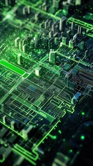 Poster - Glowing green circuit board with futuristic technology design