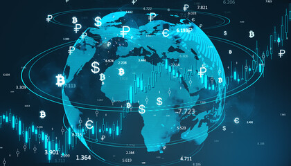 Wall Mural - Global Currency Exchange and Market Trends Visualization. 3D Rendering