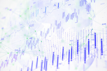 Poster - Abstract financial graph with candlestick chart and line graph on a white background. Concept of business and technology. 3D Rendering