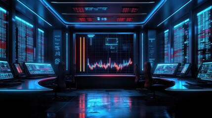 Poster - futuristic financial scene. stock market evolution with dynamic data and neon indicators