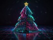 © Illustrations - abstract christmas tree with star,christmas tree with lights,christmas tree,christmas tree made of snowflakes
