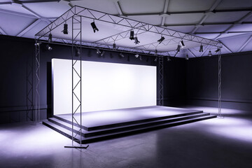 Poster - Empty Stage Setup with Lighting in Exhibition Space. 3D Rendering