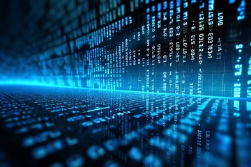 Blue digital binary data wallpaper. Technology computer screen background. AI generated