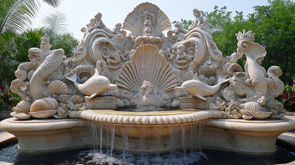 Poster - Fountain with Sculpted Dolphins and Sea Creatures