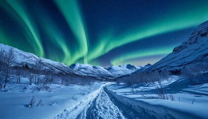 aurora borealis green loop winter mountain ridges northern lights