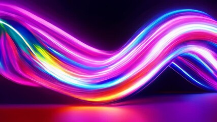 Poster - Vibrant neon light waves in pink, blue, and orange hues curve dynamically against a dark background, creating a futuristic, glowing effect.