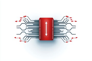Poster - Abstract representation of a computer chip with circuit connections, white isolate background.