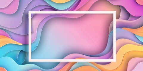 Wall Mural - Soft pastel layered background with vibrant swirls, holographic reflections with blank white center. Invitations, flyers, greeting cards, and banners with space for text. 
