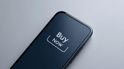 Poster - Modern smartphone displaying a buy now button is suggesting the ease and convenience of online shopping and e commerce in contemporary society