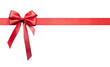 © john - A large red ribbon bow on the left of a long straight piece of ribbon and a vertical piece to be used as a border for a birthday or Christmas banner, border isolated against a transparent background