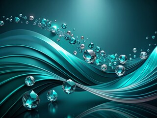 Poster - Abstract 3D Minimalist Design with Dark Turquoise Gradient Featuring Swirling Cyan Diamonds and Linear Patterns for Contemporary Artistic Visualization