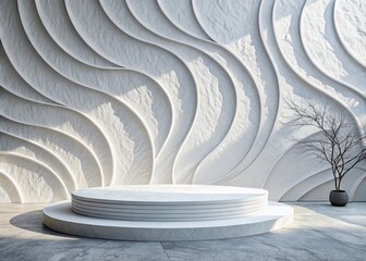 Poster - Abstract 3D Render of White Paper Cut Background in Rule of Thirds Composition, Showcasing Textured Layers and Soft Shadows for Minimalist Design Aesthetics