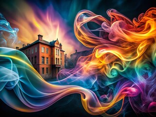 Poster - Abstract Energy Flow with Smoke Swirls and Harmonious Colors in Architectural Photography, Showcasing Dynamic Movement and Ethereal Beauty in a Captivating Visual Experience