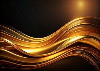 Poster - Abstract Golden Waves: Smooth Wavy Lines on Dark Background with Ample Copy Space for Creative Projects and Marketing Needs