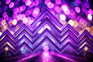Fototapete - Abstract Purple Chevron Arrows Creating a Glowing Road Sign in a Linear Fashion with Bokeh Effect for a Vibrant Visual Pathway
