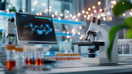 Aufkleber - Advanced DNA Sequencing Machines in a Modern Laboratory Setting for Cancer Research with Microscopes and Laboratory Equipment