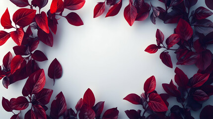 Wall Mural - a white background with a border of deep red leaves.
