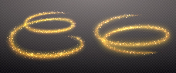 Wall Mural - golden dust trail with glitter and stars. christmas round wave magic shimmer trail of glowing partic
