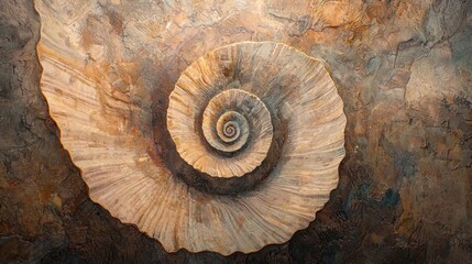 Poster - Spiral Shell on Textured Background Showcasing Natural Patterns and Earthy Tones in a Stunning Display of Marine Fossils and Geological Artistry